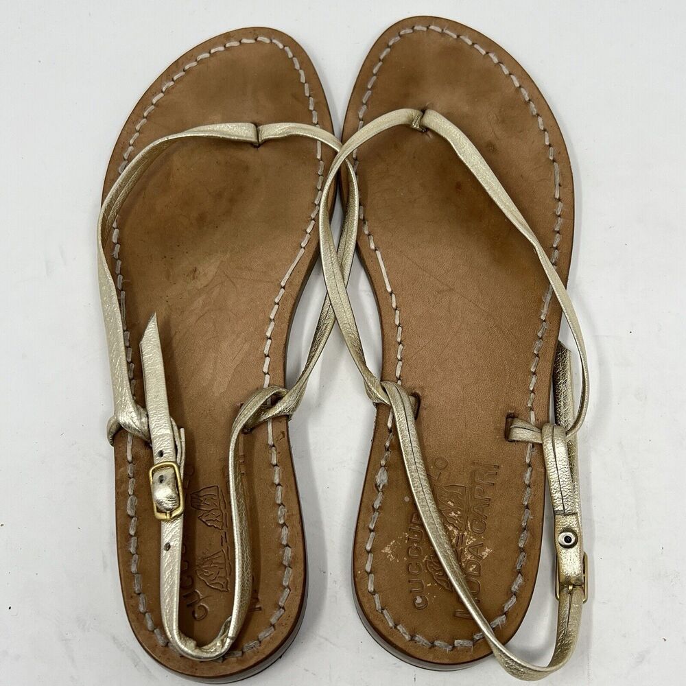 Cuccurullo Moda Capri Leather Strappy Sandals Gold Women’s EU 41 US 10 - Picture 5 of 7